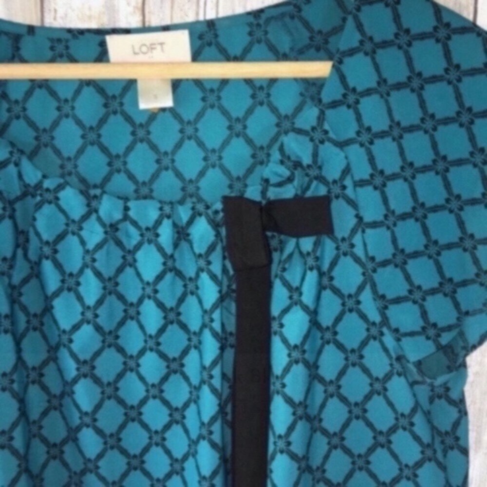 Loft Turquoise Tie Neck Blouse - Picture 3 of 4